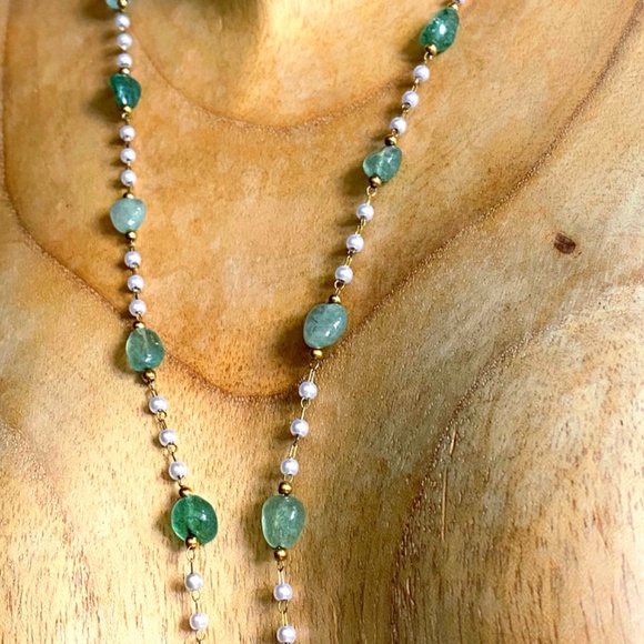 Aventurine + Fresh Water Pearl Necklace Bracelet Jewelry Set - Picture 5 of 8